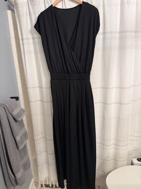 HALARA Black Surplice wide leg jumpsuit